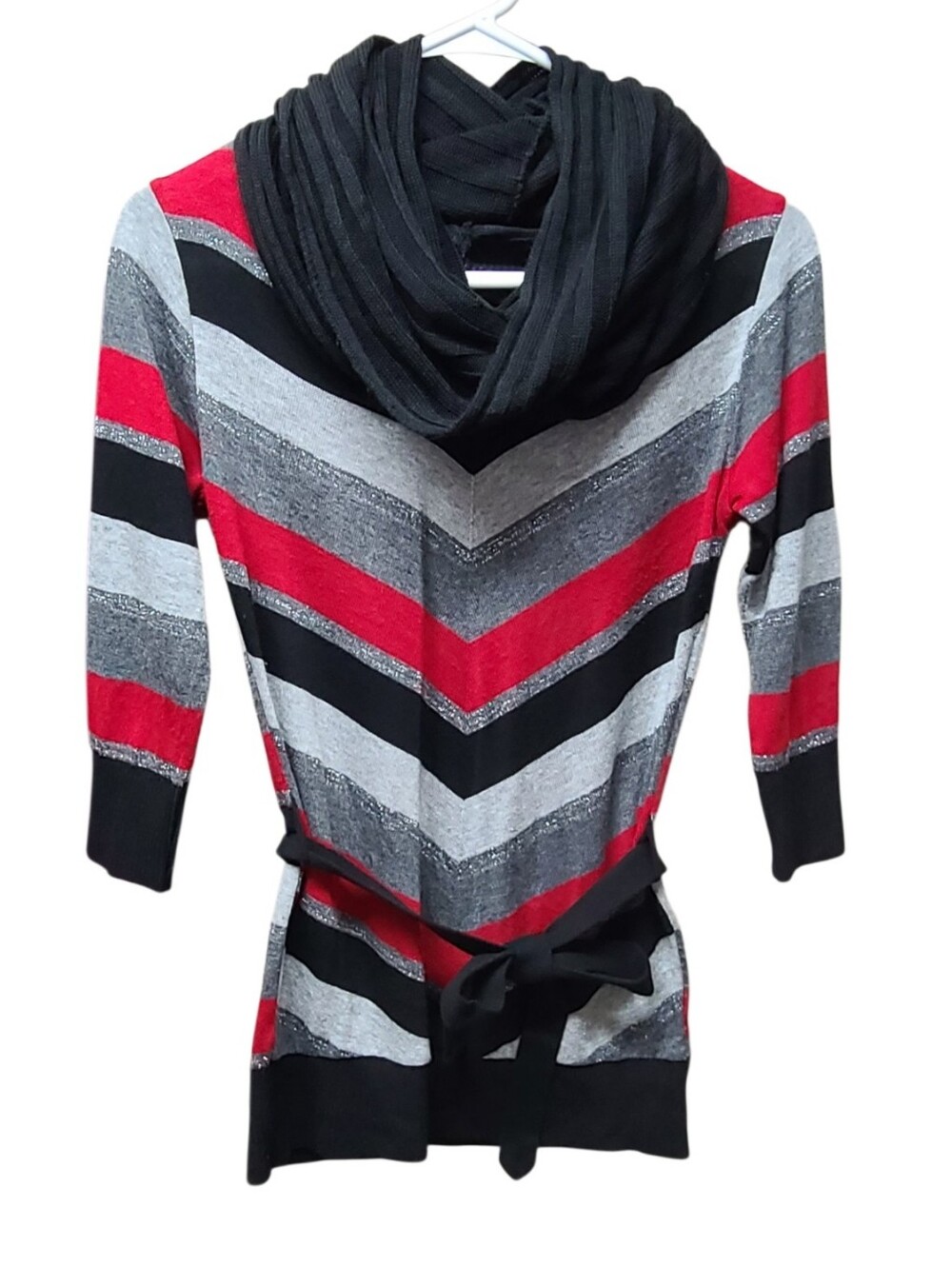 B-Wear Byer California Chevron Knit Sweater Removable Cowl Neck Collar Belt M